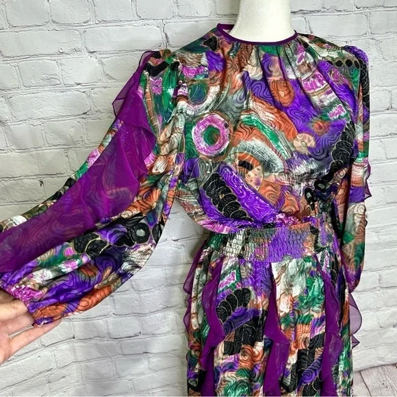 Susan Freis vintage multicolor ruffle tier abstract dress - Picture 4 of 15